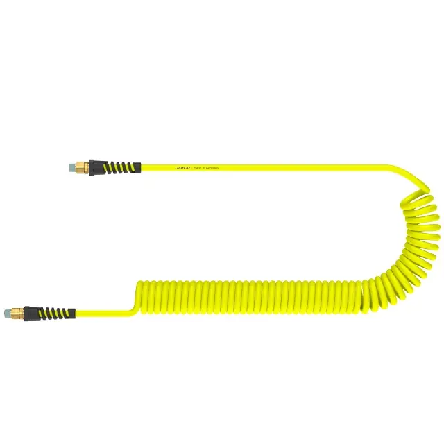 Víkendová Akce LÜDECKE 11/16 PU KROUCENÁ HADICE PUG ŽLUTÁ - 11/16mm/8 M- Otočné AR 1/2" - 8 metrů prac. délky, 10 bar (ø sp.90 mm), 10m celk.