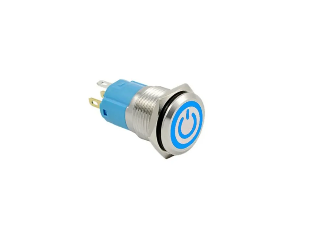 Spínač kovový s aretací - Power, střibrný 16mm 3-6V Zlevněný